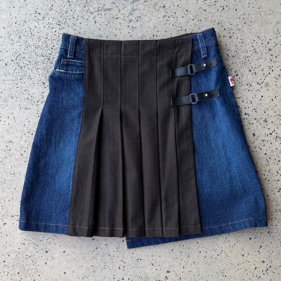 Vintage, AUTHENTIC 90s JEAN PAUL GAULTIER Pleated Denim Tartan Wool Mini Skirt - Picture 1 of 8